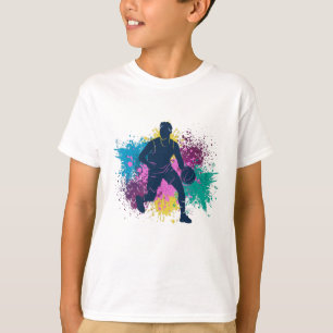 Basketball Player Grungy Färg Stänk T Shirt