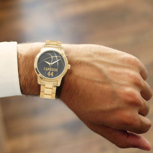Basketball Player Namn & Number Black & Guld Armbandsur