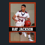Basketball Player Namn & Photo Sports Poster<br><div class="desc">Basketbollspelaren Namn och Photo Anpassningsbar Sports Poster: Utforma en egen basket för professionell poster med personlig (spelare namn, team namn, slogan osv.) och spelfoto. Det är enkelt att anpassa. Allt du behöver är ett bra lodrät bild i din favoritbasketspelare. Skriv texten i textrutan anpassningsbar och klicka sedan på Ersätt platshållarfotot...</div>