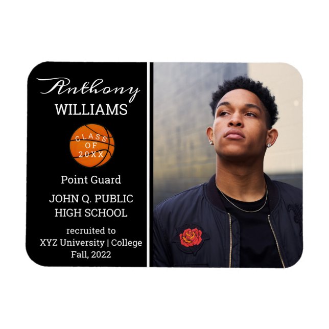 Basketball Player Photo Black | Vita Studenten Magnet (Horisontell)