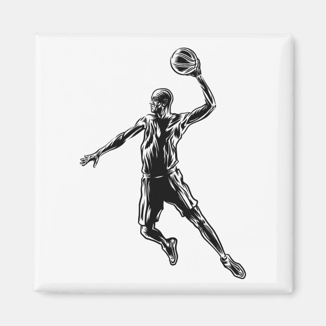 Basketball Player Slam dunk Mörk Design Magnet (Framsidan)