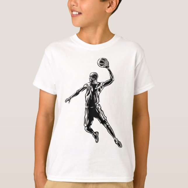 Basketball Player Slam dunk Mörk Design T Shirt (Framsida)