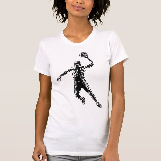Basketball Player Slam dunk Mörk Design T Shirt (Framsida)