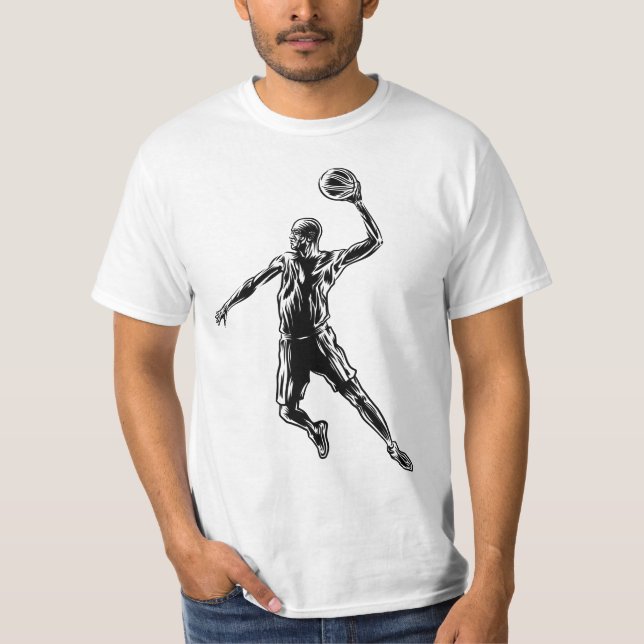 Basketball Player Slam dunk Mörk Design T Shirt (Framsida)