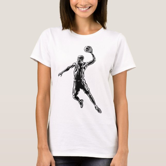 Basketball Player Slam dunk Mörk Design T Shirt (Framsida)