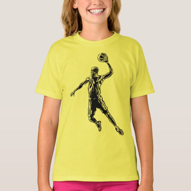 Basketball Player Slam dunk Mörk Design T Shirt (Framsida)