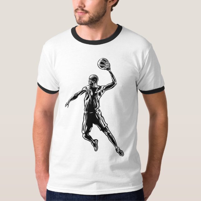 Basketball Player Slam dunk Mörk Design T Shirt (Framsida)