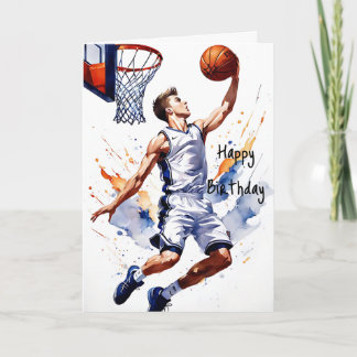 Basketball Player Stänk Watercolor Grattis på föde Kort