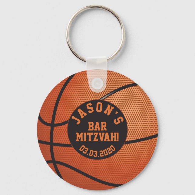 Basketball Pub Mitzvah Favor Keychain Orange Black Nyckelring (Framsida)
