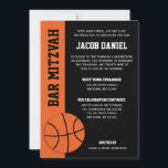 Basketball Pub Mitzvah Inbjudningar<br><div class="desc">Modern orange och svart basketboll var inbjudningar till Pub Mitzvah. Anpassa enkelt till din händelse.</div>