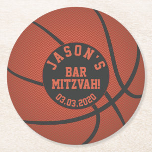Basketball Pub Mitzvah Orange Black Underlägg Papper Rund