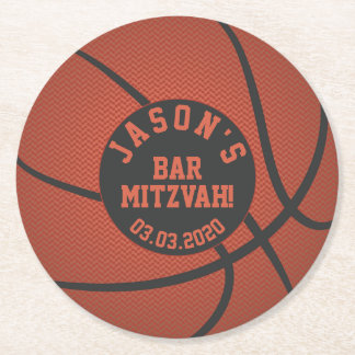Basketball Pub Mitzvah Orange Black Underlägg Papper Rund