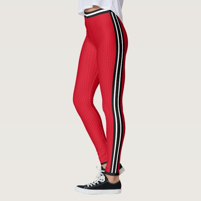 Basketball Red White Stripe Varsity Sports Leggings (Vänster)
