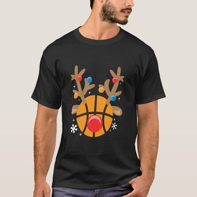 Basketball Reindeer Funny Cute Boy Jul T Shirt (Framsida)