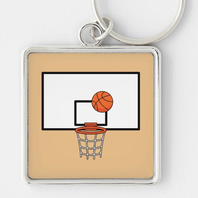 Basketball Ring Fyrkantig Silverfärgad Nyckelring (Framsidan)