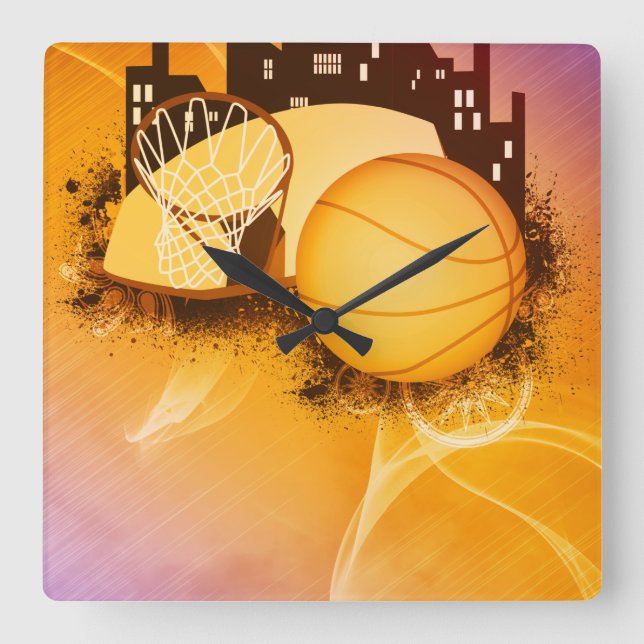 Basketball Ringar Dream Sports Square Wall Clock Fyrkantig Klocka (Framsida)
