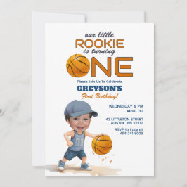 Basketball Rookie 1:a födelsedag Fotoinbjudan Inbjudningar