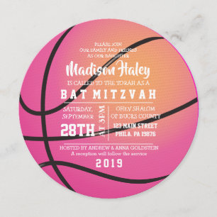 BASKETBALL ROSA Bat Mitzvah-inbjudan Inbjudningar