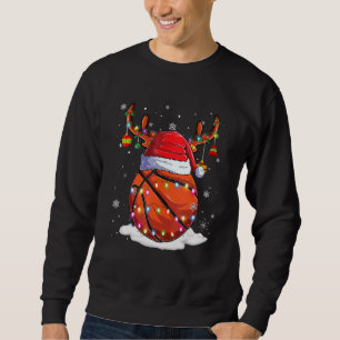 Basketball Santa Hat Reindeer jul Ljus Roligt Lång Ärmad Tröja