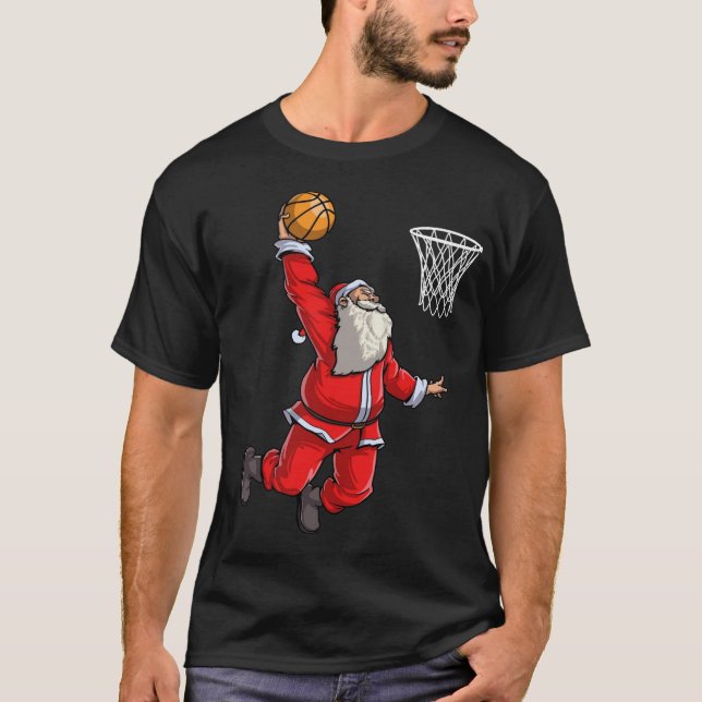 Basketball Santa Slam dunk jul Julafton Boll Spo T Shirt (Framsida)