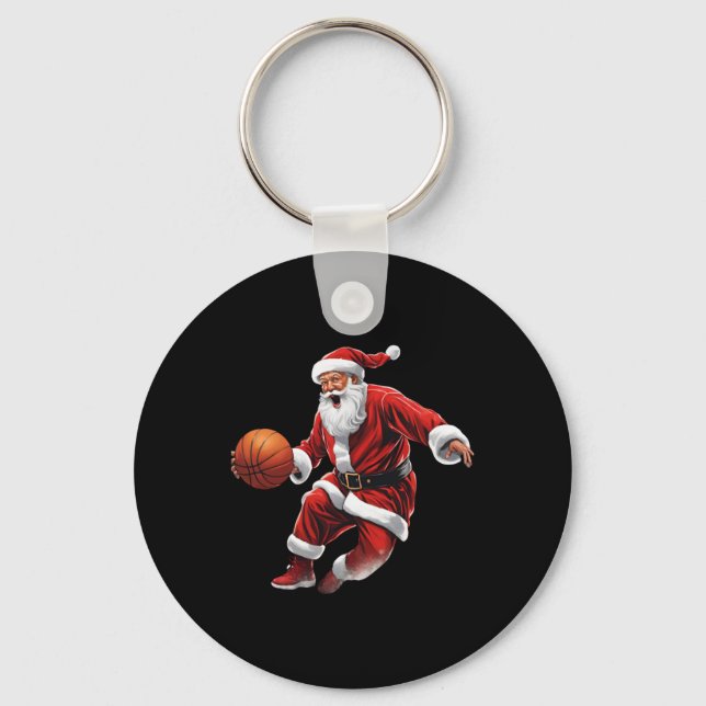 Basketball Santa Slam dunk, Ugly jul Nyckelring (Framsida)