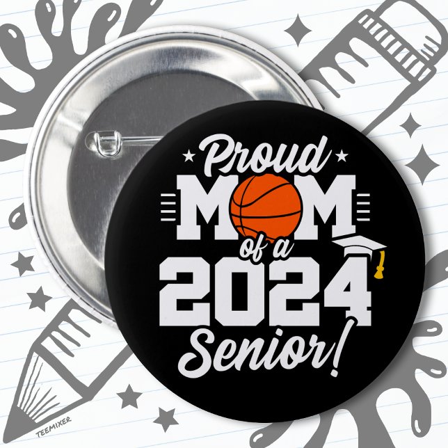 Basketball Senior Class 2024 Studenten Proud Mamma Knapp (Skapare uppladdad)