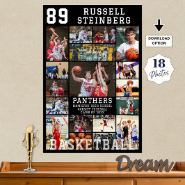 Basketball Senior Graduation 18 Photo Collage Poster