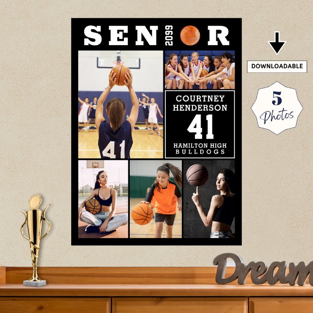 Basketball Senior Graduation 5 Photo Collage Poster (Skapare uppladdad)