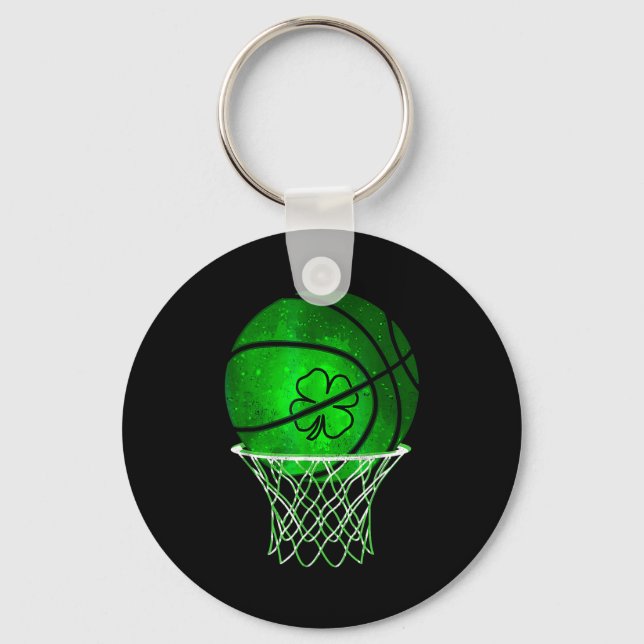 Basketball Shamrock Lucky Clover Irish St Patrick' Nyckelring (Framsida)