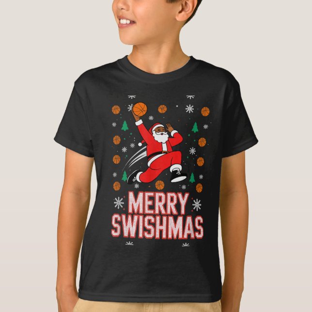 Basketball Shirt Boys Christmas Pajamas Merry Swis T Shirt (Framsida)