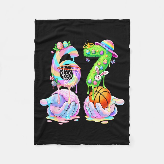 Basketball six seven 67 easter bunny funny 67 meme fleecefilt (Framsidan)