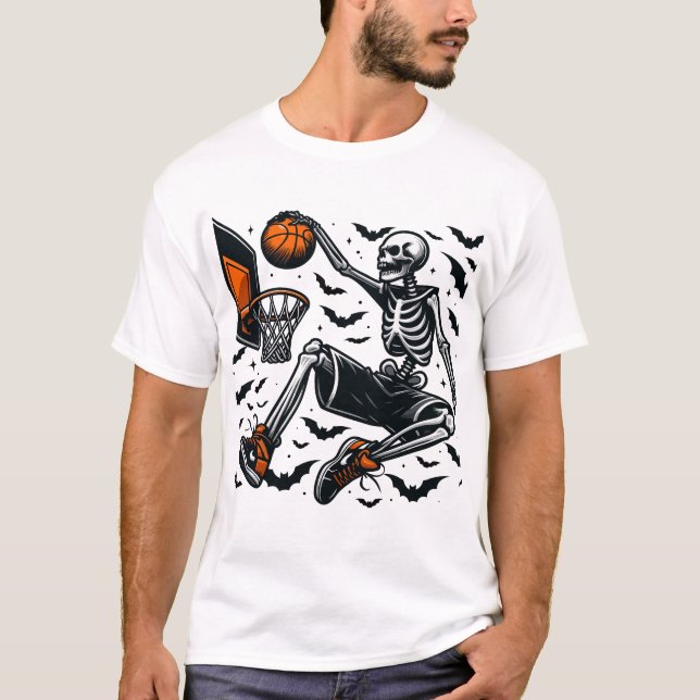 Basketball Skeleton Halloween Player T Shirt (Framsida)