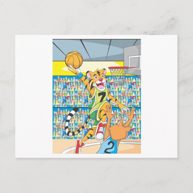 Basketball Slam dunk av Tiger, Guardad av en Fox Vykort (Framsida)