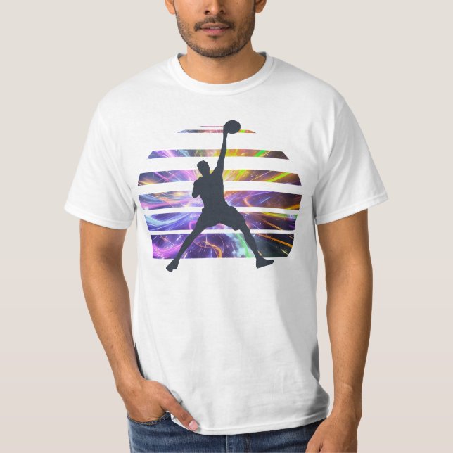 Basketball Slam dunk Silhouette | Sunset Glitch Ar T Shirt (Framsida)