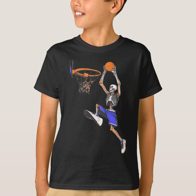 Basketball Slam dunk Skeleton Halloween T Shirt (Framsida)