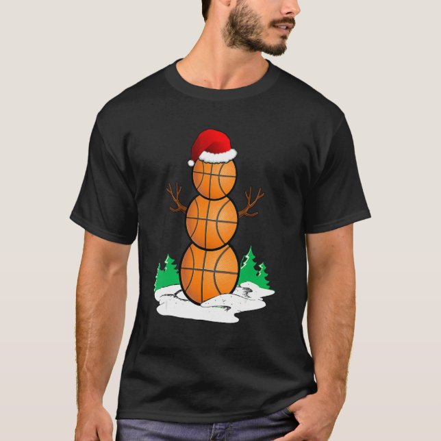 Basketball Snowman Balls Christmas Pajama  Men Boy T Shirt (Framsida)