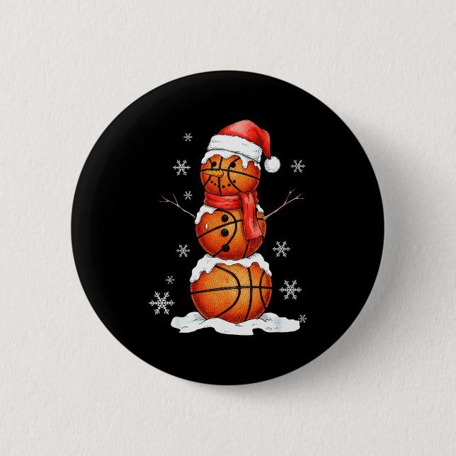 Basketball Snowman Christmas Holiday Srts Xmas Paj Knapp (Framsida)