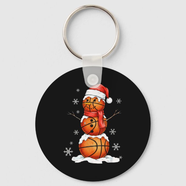 Basketball Snowman Christmas Holiday Srts Xmas Paj Nyckelring (Framsida)
