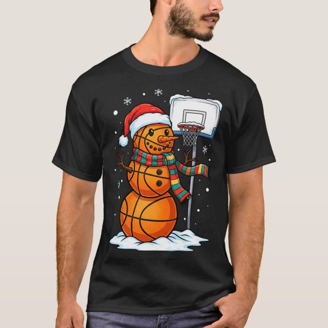 Basketball Snowman Christmas Santa Hat Funny Xmas  T Shirt (Framsida)