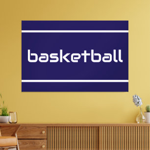 BASKETBALL Snygg Sportig Text Ränder På Marinblå Canvastryck