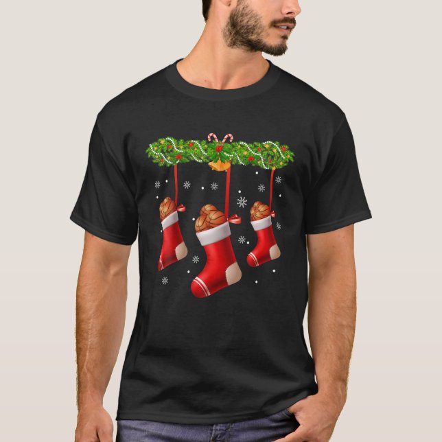 Basketball Socks Julgran Pajama Matching Fa T Shirt (Framsida)