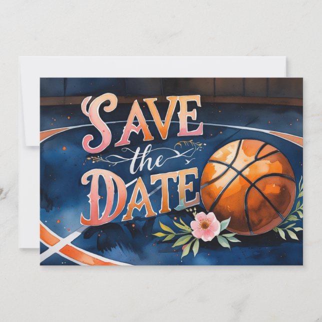 Basketball Spara datumet med basket på plan Inbjudningar (Framsida)