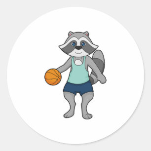 Basketball-spelare i Racoon Basketball Runt Klistermärke
