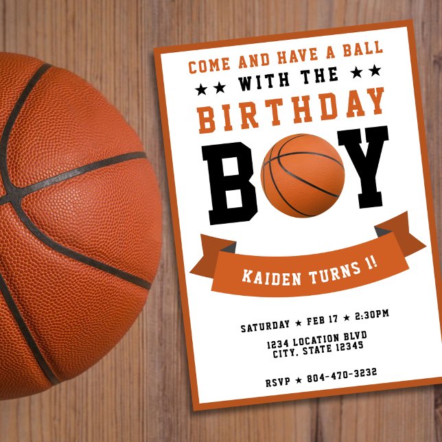 Basketball Sport Bday Boy 1st Birthday Party Inbjudningar (Basketball Sport Bday Boy 1st Birthday Party Invitation)