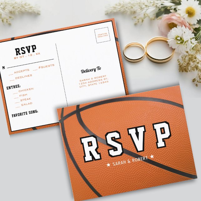 Basketball Sport Bröllop OSA Vykort (Basketball Sport Wedding RSVP Postcard)