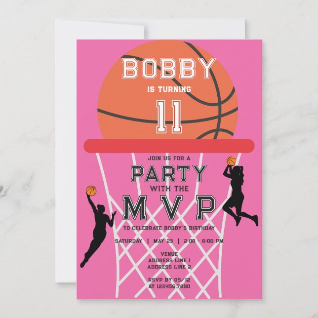 Basketball Sport Jumpman Rosa Woman Girl Birthday Inbjudningar (Framsida)