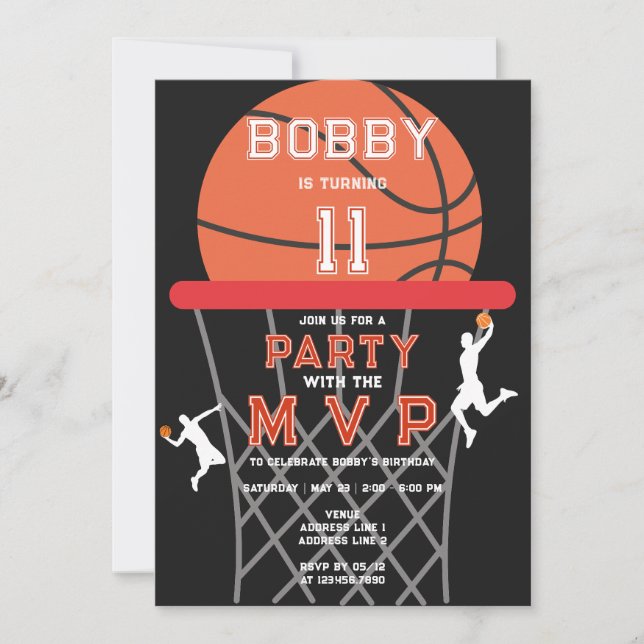 Basketball Sport Jumpman Theme Black MVP Birthday Inbjudningar (Framsida)