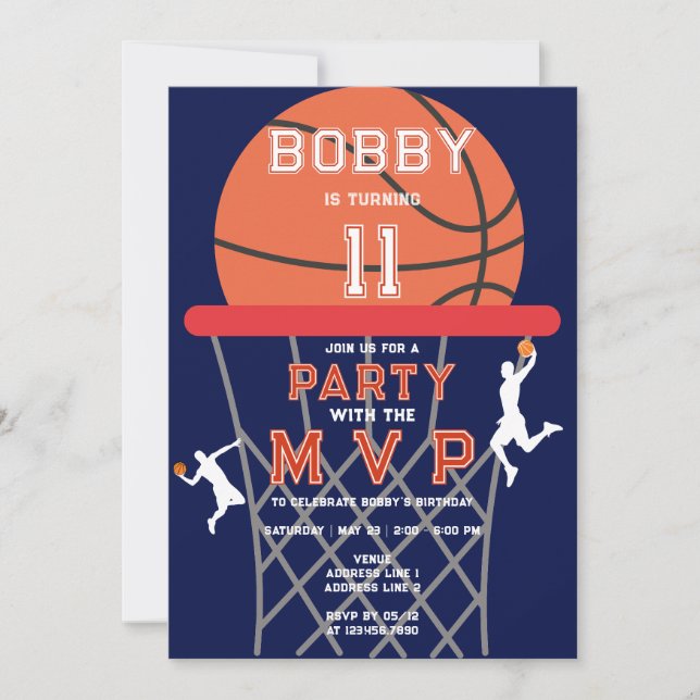 Basketball Sport Jumpman Theme Navy MVP Birthday Inbjudningar (Framsida)