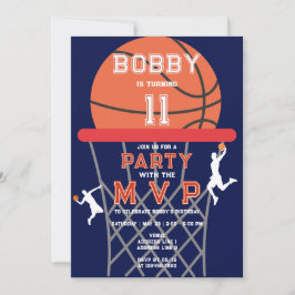 Basketball Sport Jumpman Theme Navy MVP Birthday Inbjudningar
