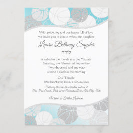 Basketball Sports Bat mitzvah Blue och Silver Inbjudningar